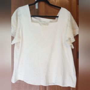 Soft Surroundings White Lace Detail Shortsleeve Pullover 1X